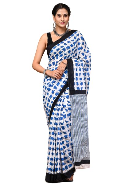 Jaipuria Hand Block Printed Pure Cotton Saree For Women With Unstitched Blouse Piece